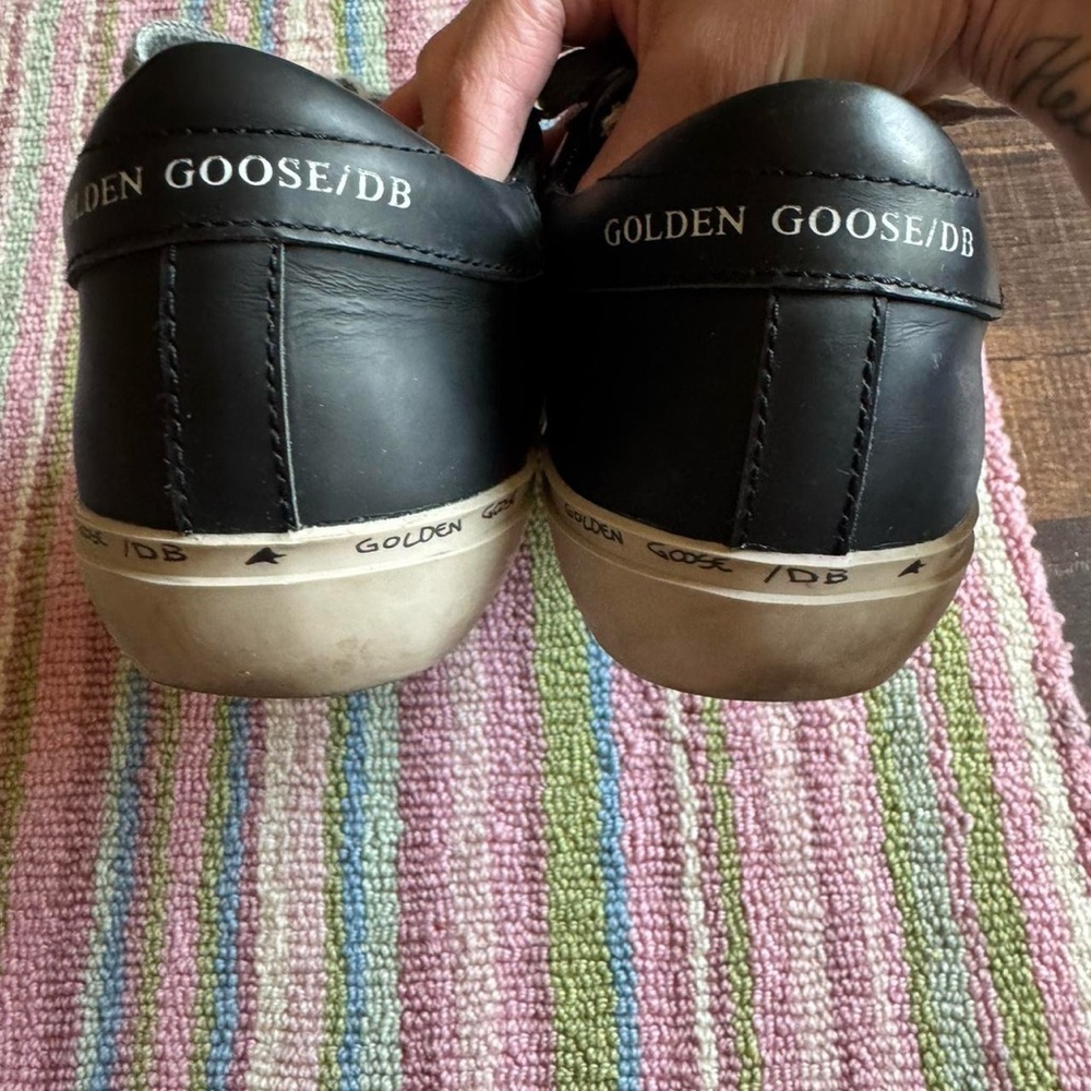 Black Leather Sneakers with Gold Star Accent - Picture 6 of 10